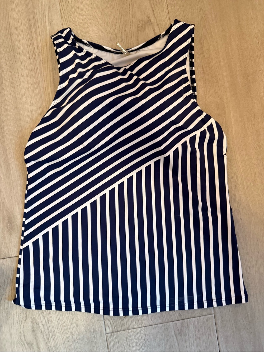 Lands' End Navy and White Striped Diagonal Tank